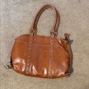 Patricia Nash Cognac Leather Shoulder Bag with Stud Accents